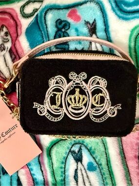 Juicy Couture Black Velvet Crown Embroidered Mini Crossbody